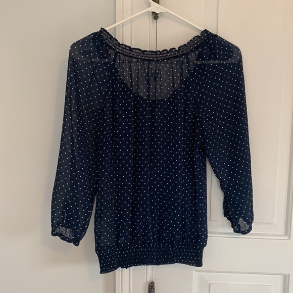 Abercrombie & Fitch Navy and White Polka Dot Top Medium - Picture 7 of 9